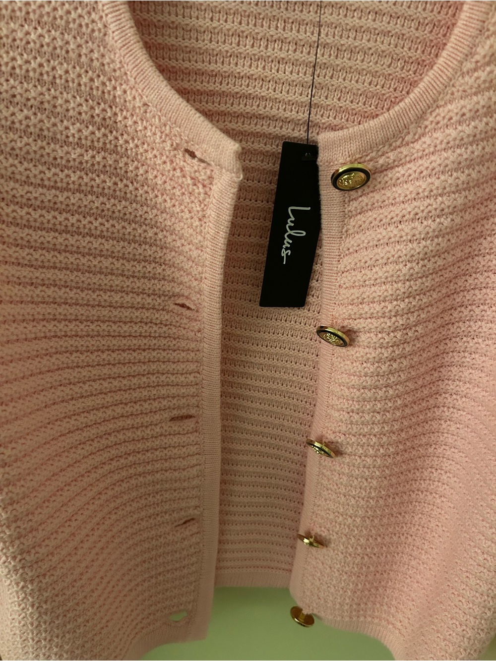 Lulu's Pink Knit Cardigan Sweater w/ gold buttons - Picture 3 of 5